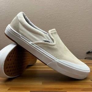 Vans Mens Sz 8 Slip On Ivory Shoes Off The Wall Original Skateboard BMX Pop Cush